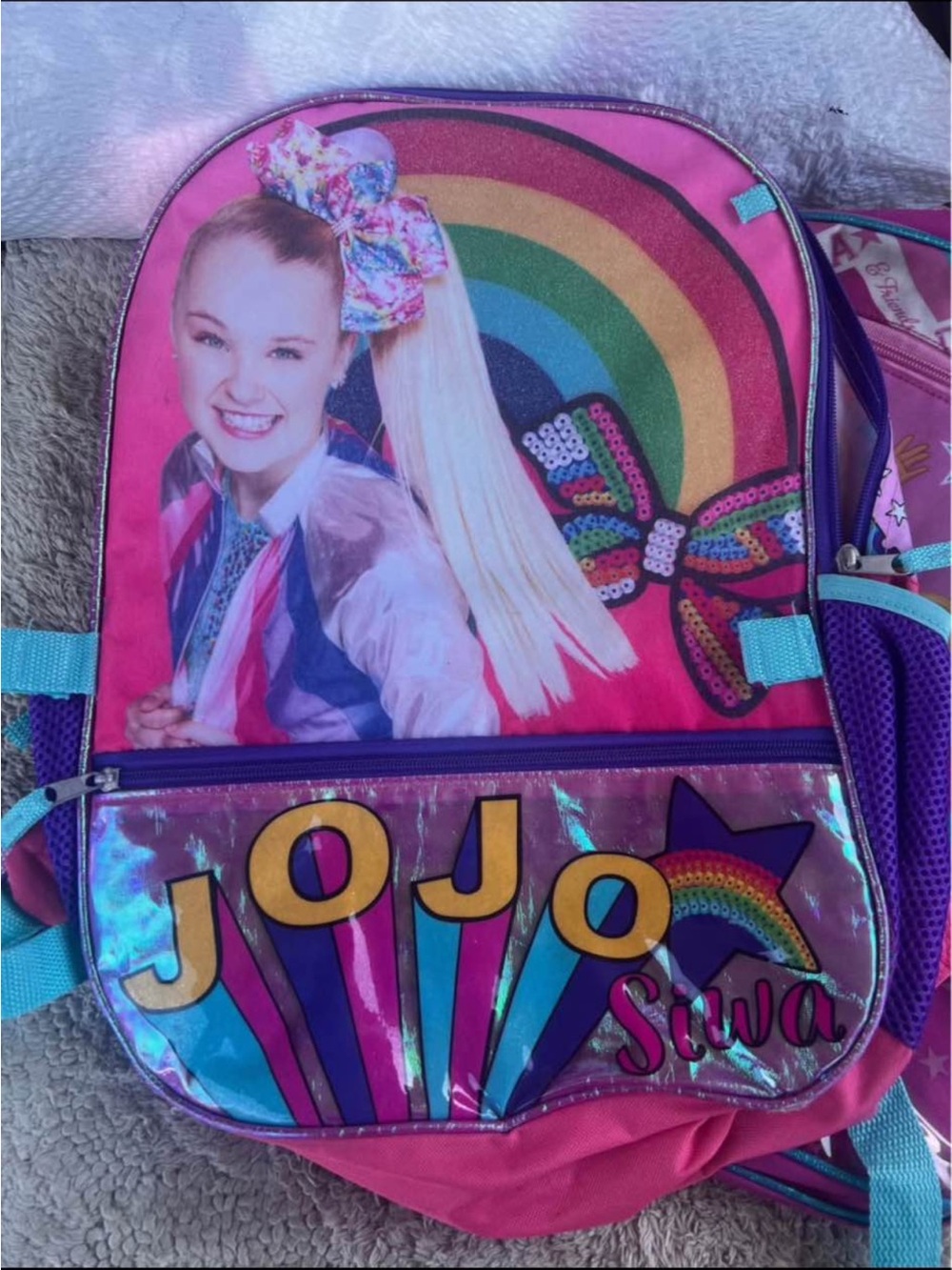 JoJo Siwa Pink Purple Teal Kids Backpack with Rainbow Design